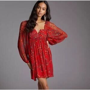 Anthropologie Let Me Be Romantic Cottagecore Floral‎ Babydoll Mini Dress Size 3X